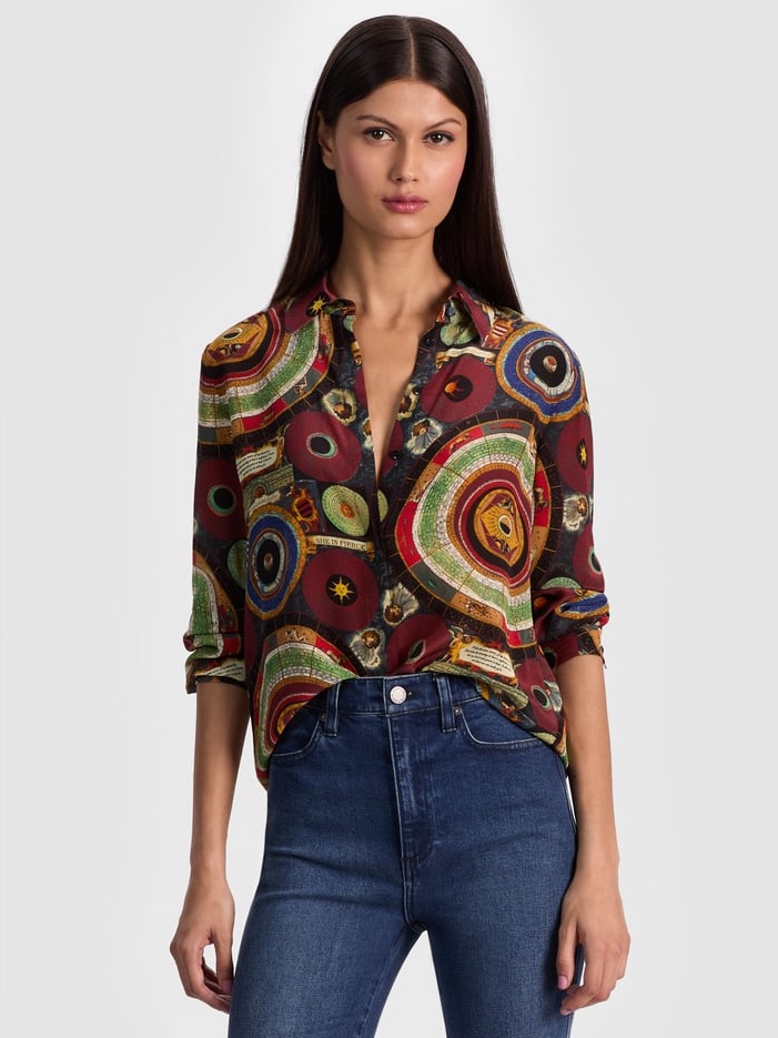 Alice + Olivia Willa Silk Blouse Sz L Nwt